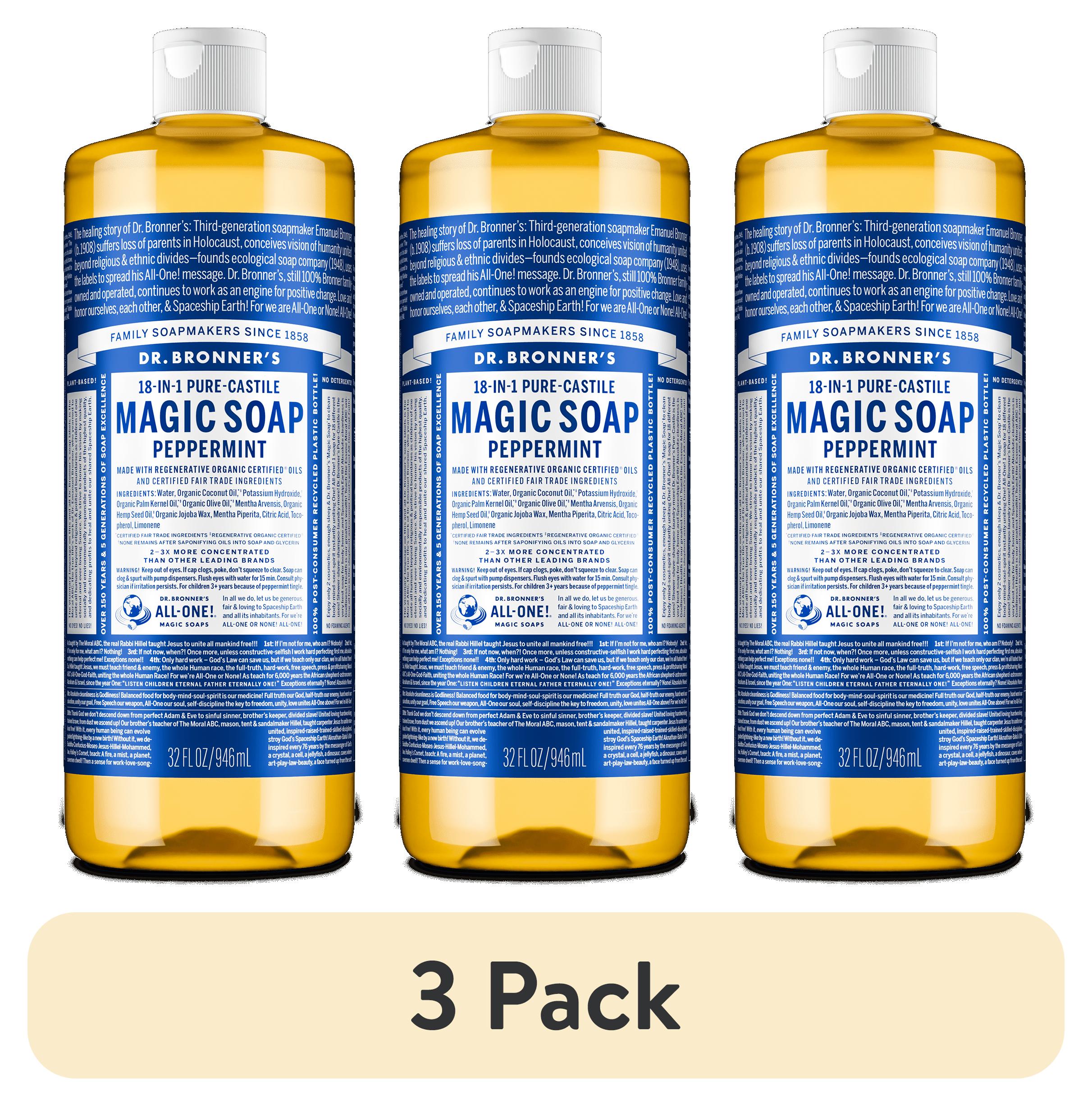 (3 pack) Dr. Bronner's Magic Soap - Peppermint - Pure-Castile Liquid Soap - 32 oz – for face, body wash, hands