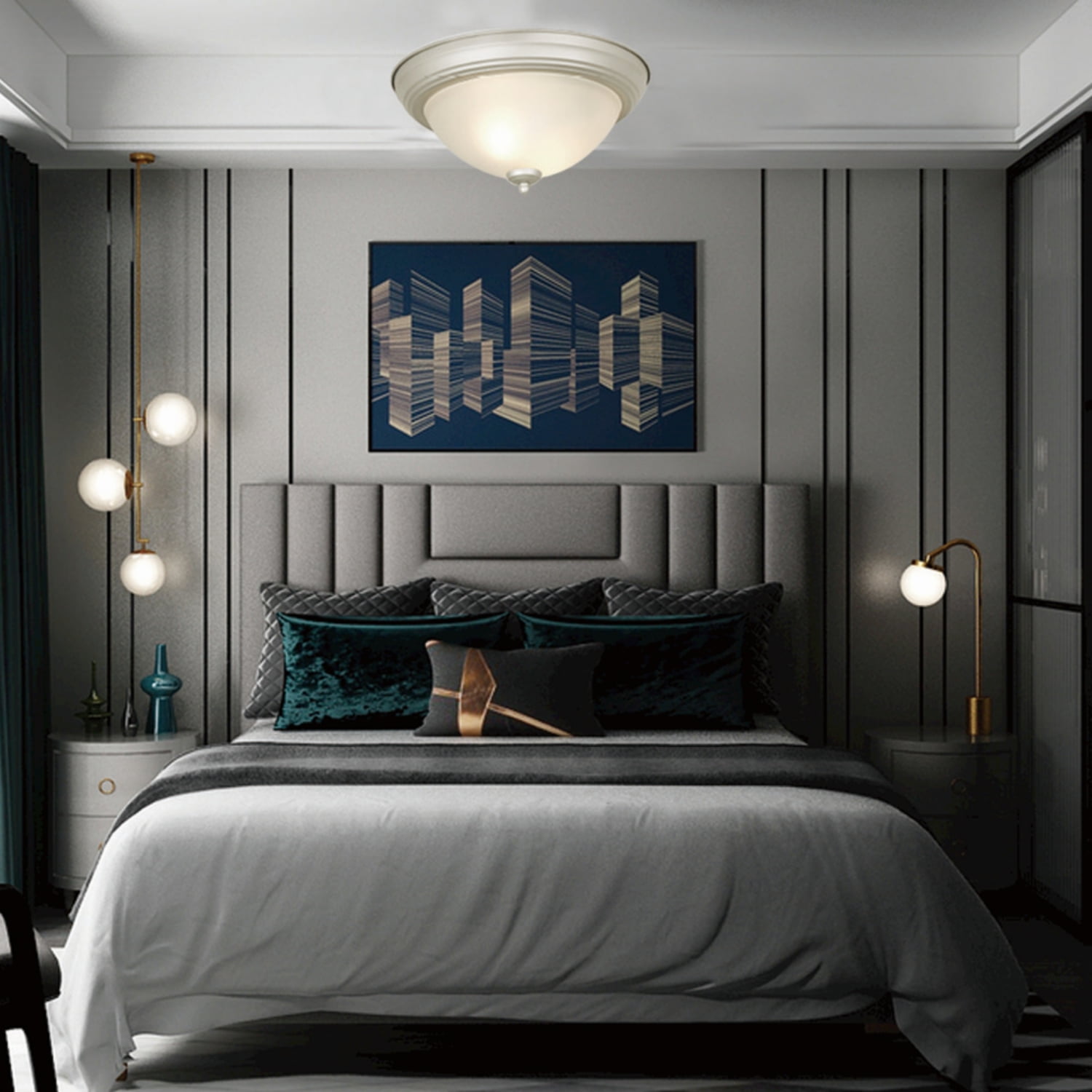Mainstays 13" Vintage Flush Mount Ceiling Light, 8W /60W Eqv Satin Nickel, 2 Light Bulbs Included