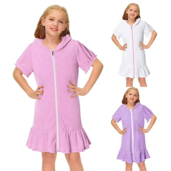 Girls Swim Cover Up Mermaid Kids Toddler Dress Little Girl Swim Cover Up Towel Swimsuit for Girls Zip Up Bathing Suit Robe Beach Cover Up Cute