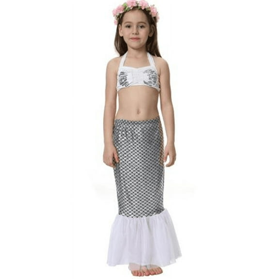 Wenchoice Silver White Scales Sequins 3 Pieces Swimming Suit M(3-4Y)