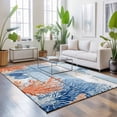 thumbnail image 3 of 8'x10' Area Rugs, Orange Navy Blue Coral Indoor Outdoor Area Rug for Living Room Bedroom, Summer Beach Coastal Ocean Blue Wood Washable Bathroom Rugs Kitchen Floor Carpet Mats Home Decor Aesthetic, 3 of 8