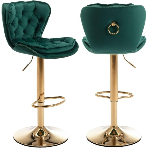 JESTOP Modern Swivel Pub Height Barstool Set of 2, High Dining Chair with Velvet Seat, Backrest, Armless Hydraulic Counter Stool, Gold Base Island Stool