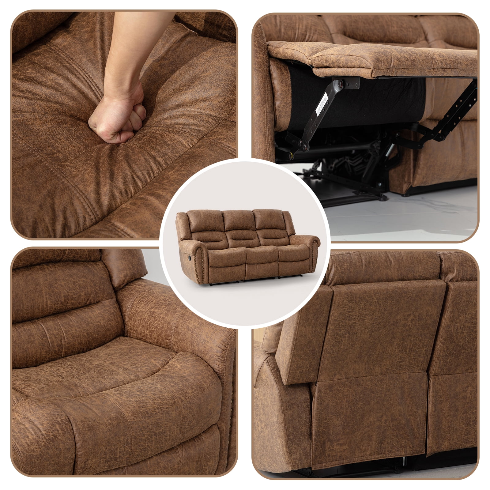 Bonzy Home Reclining Chair Sofa,3 Seats Recliner Couch Sofa with Overstuffed Arms and Back Living Room Furniture Sets