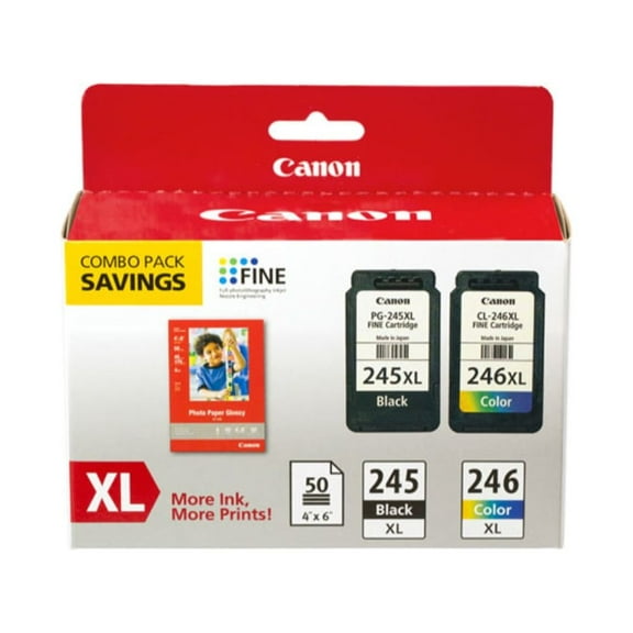Canon PG-245XL / CL-246XL Ink Cartridge Combo Pack with GP-502 Photo Paper, Compatible for PG-243 / CL-244