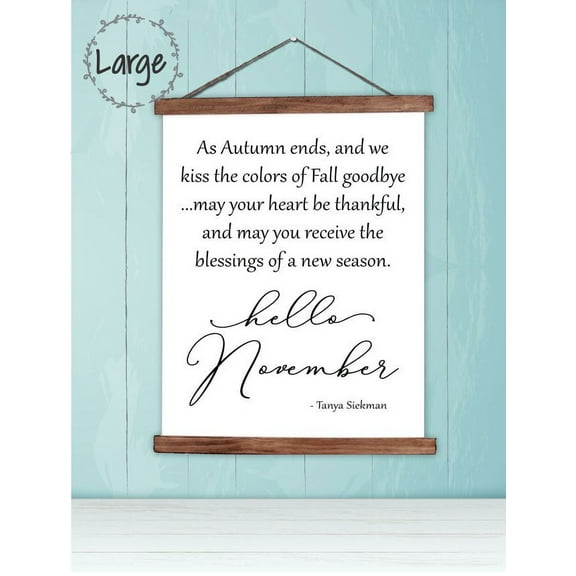 Wood, Canvas Sign, Hello November Autumn Seasonal Wall Décor Quote Sign, Lightweight Ready to Hang Wall Hanging, 19x24-Inch