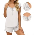 thumbnail image 7 of Yuanlook Womens Ruffle Pajamas Set 2 Piece Soft Pj Round Neck Short Sleeve Tops and Shorts Bride Pjs for Wedding Day Set Size S-XXL, 7 of 7