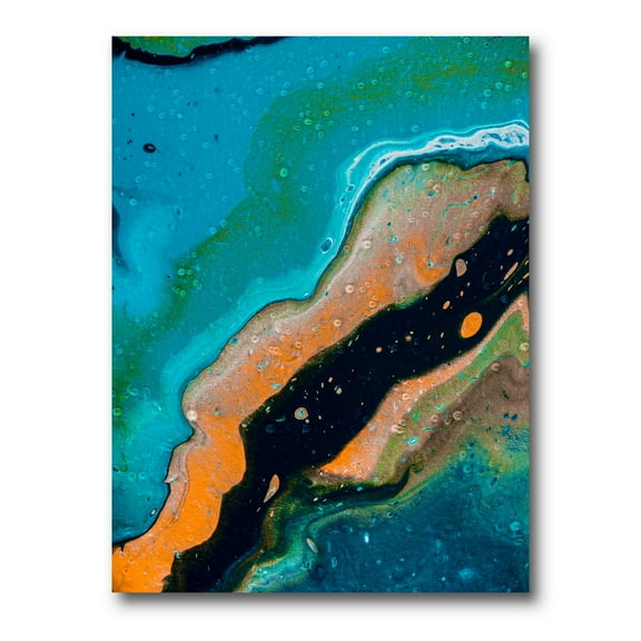 Designart ' Abstract Marble Composition In Orange and Blue II ' Modern Canvas Wall Art Print