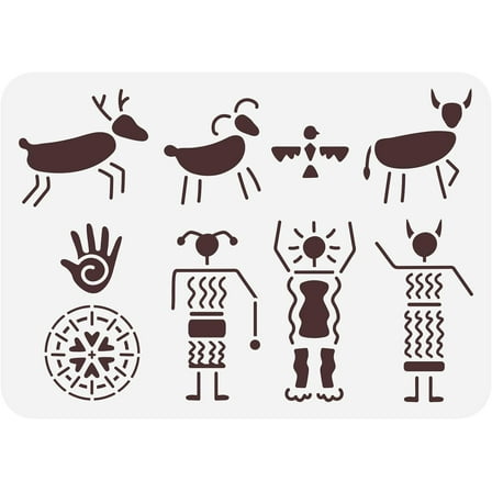 Petroglyphs Stencils for Painting 11.7x8.3inch Rockwork Border Painting Stencil Tribe Theme Petroglyph Frame Stencil for Painting on Wood Wall Tile Canvas Fabric and Floor
