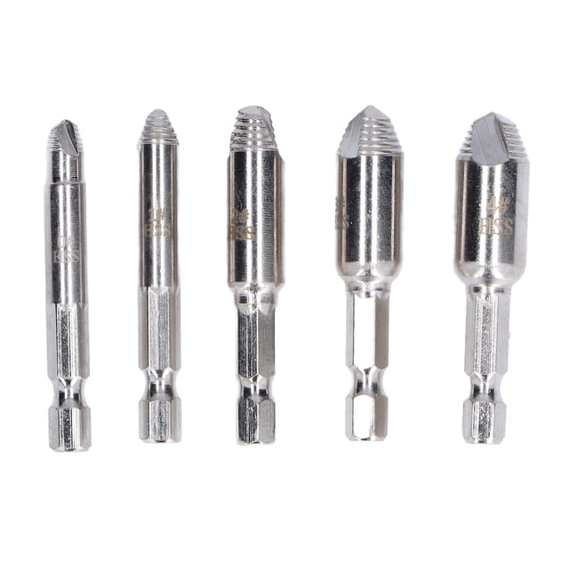Extractor De Pernos, Extractor De Tornillos Niquelado, 5 Piezas/juego, Vida útil Más Larga, Vástago Hexagonal De Acero De Alta Velocidad De 1/4 Pulgadas Para Tornillos Dañados