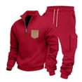 thumbnail image 2 of YueHuiYing Men's Tracksuit 2 Piece Sweatsuit Track Suit Zipper Long Sleeve Tops Jogging Pants Casual Outfits For Men's Red L, 2 of 9