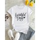 thumbnail image 2 of Short Sleeve Letter Print T-shirt, Crew Neck Casual Top For Summer & Spring, Women's Clothing, 2 of 5