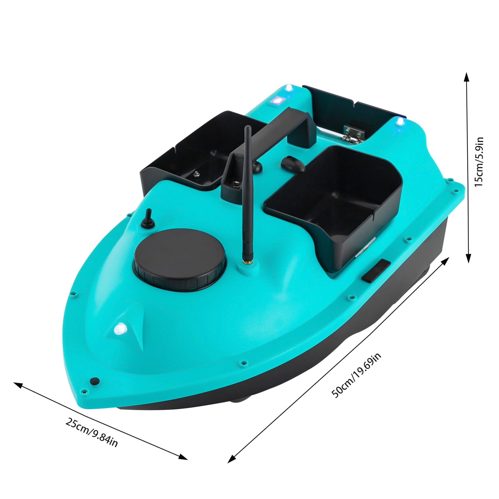 Wildnix Durable Fishing Boat with Twin 390 Motors, 52W Power, 10, 000rpm Speed, 99 Trolling Spots, 4.4 lbs Bait Capacity, Remote Control, Night Lights