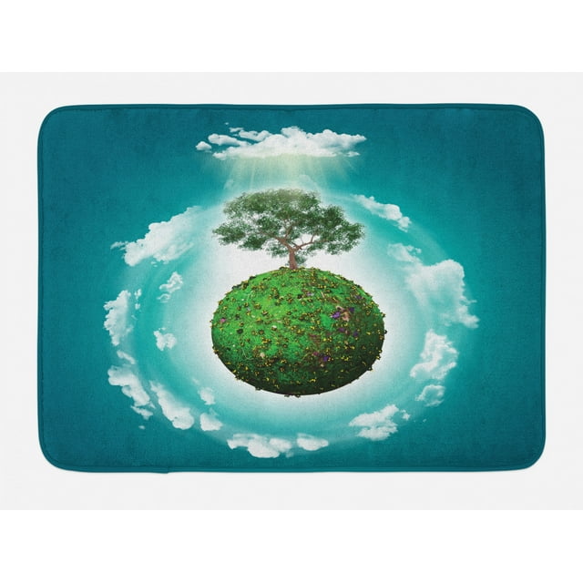 Tree of Life Bath Mat, Grassy Globe World with Plant Clouds in Air Science Fiction Mother Earth, Non-Slip Plush Mat Bathroom Kitchen Laundry Room Decor, 29.5 X 17.5 Inches, Green Blue White, Ambesonne