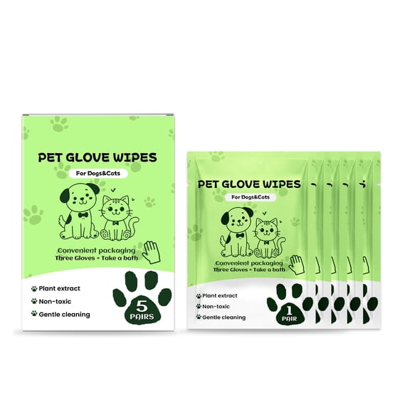 5 Pairs Gentle Pet Wipe Gloves Travel Friendly Formulas Eliminates Dirt Odor Single Uses Mitts For Cold Weather Grooming