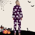 thumbnail image 4 of FASHOFT Women's Halloween Pajamas Set Pumpkin Ghost Print Silk Satin Long Sleeve Button Down Shirts Matching Pants Set Cute Comfy Pjs Dark Purple S, 4 of 5