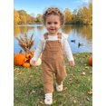 thumbnail image 6 of RUINIXCW Baby Girl Thanksgiving Outfits Ribbed Long Sleeve Romper Embroidered Corduroy Overall Pants and Bow Headband 3 Piece Fall Set, 6 of 8