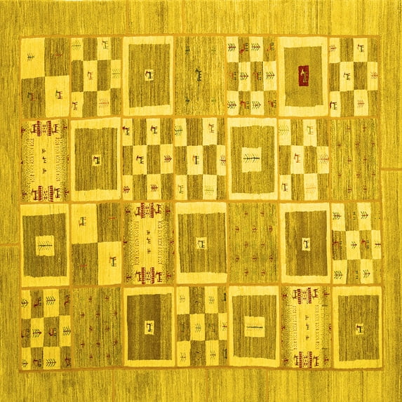 Ahgly Company Indoor Square Abstract Yellow Contemporary Area Rugs, 3' Square