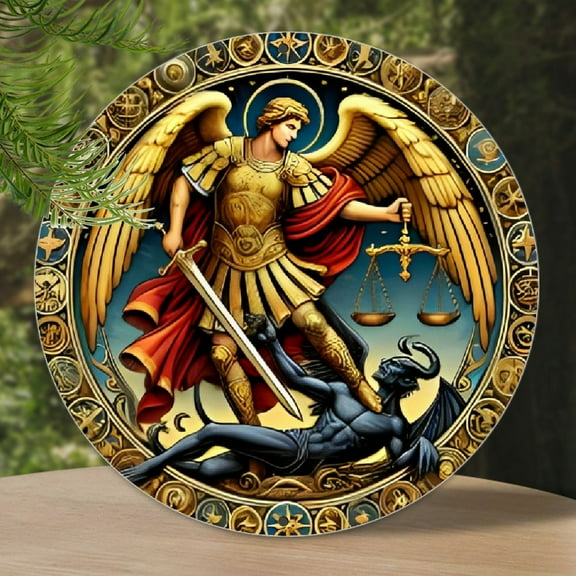 1pc 8 x 8inch (20 x 20cm) St. Michael Angel Blessing Aluminum Wall Art Sign - Bedroom, Kitchen, Bar Decoration - Unique Design, Easy to Hang, Durable, Long-lasting, Suitable for Home, Office