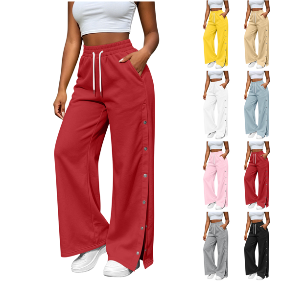SeekIslam Women's Tearable Wide Leg Solid Color High Waist Comfortable Drawstring Elastic Belt Pocket Loose Sports Pants