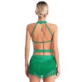 thumbnail image 2 of Hansber Women's Latin Dance Dress Glitter Rhinestone Tassel Fringed Leotard Backless Halter Dress Dancewear Green M, 2 of 7