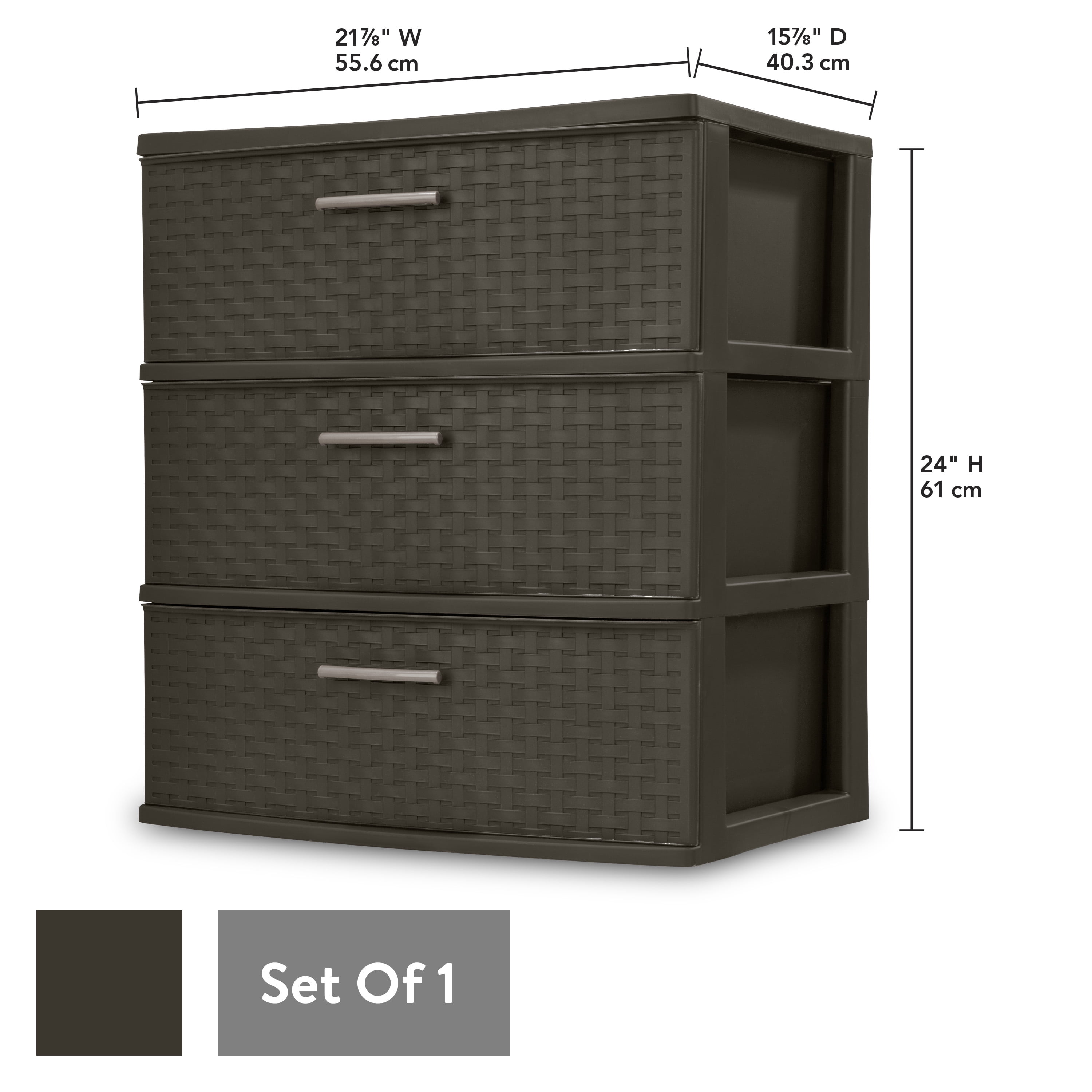 3 Drawer Wide Tower Light Gray - Brightroom™