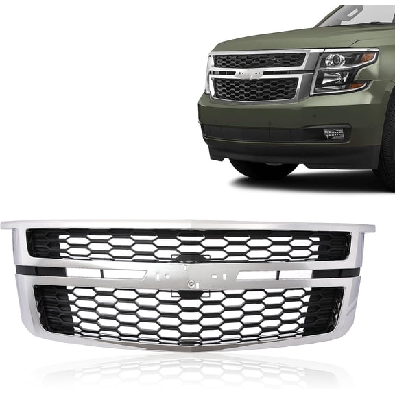 HOUGEET Front Upper Bumper Grille Assembly Fit for Chevy Chevrolet Tahoe Suburban 2015-2020, Trim Honeycomb Chrome