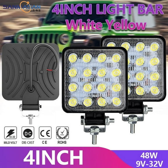 MMTX 4 Pack Bumper LED Light Bar, 48W LED Pod Light LED Work Light Spot Light Off Road Light Led Fog Driving Light for 12V 24V Trucks, Off-Road Vehicle, ATV, SUV, UTV, Square