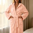 thumbnail image 5 of Daiosportswear Women's Fleece Plaid Soft Fluffy Long Lounge Hooded Bathrobes Orange, 5 of 8