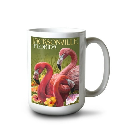 

15 fl oz Ceramic Mug Jacksonville Florida Flamingos Dishwasher & Microwave Safe