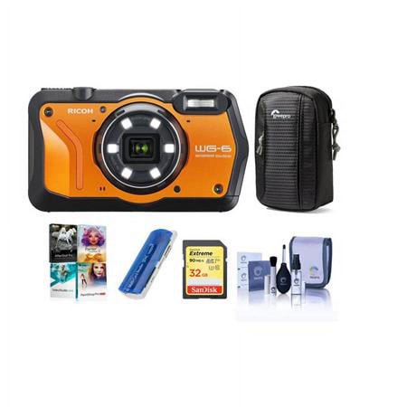 UPC: 0192223111417 | WG-6 Digital Camera  Orange – Bundle With Camera Case  32GB SDHC Card  Cleaning Kit  Card Reader  PC Software Package