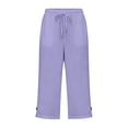thumbnail image 5 of Capris For Women With Pockets Cotton Loose Fit Straight Leg Drawstring Elastic Waist Cropped Pant Casual Summer Linen Clothes Light Purple 2XL, 5 of 7