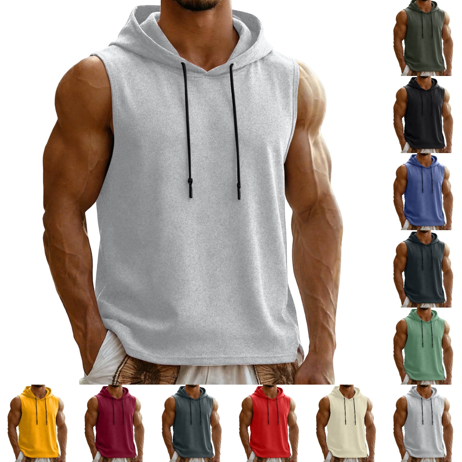 SGFCWSX Mens Tank Tops Sleeveless Shirts for Men Hooded Breathable Casual Daily Wear Summer Streetwear Muscle Tank Top Gray Size XL