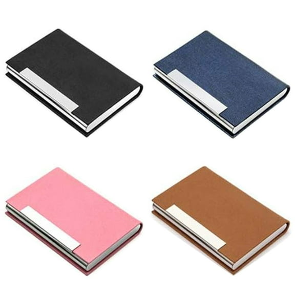 DIY.STORE 4 Pcs Business Card Holder, Case Professional PU Leather & Stainless Steel Multi Wallet Credit Card ID Case/Holder for Men & Women
