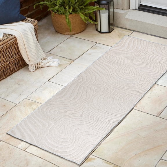 JONATHAN Y SCANDINAVIAN 2' x 8' Runner Rug, Maribo Abstract Groovy Striped - Cream/Ivory, SCN103A-28