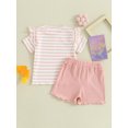 thumbnail image 4 of Suealasg Kids Baby Girl Summer Outfits Clothes 6M 1T 2T 3T 4T Short Sleeve Striped T-Shirt and Drawstring Shorts Sets 2Pcs Causal Clothing for Toddler Girl, 4 of 9