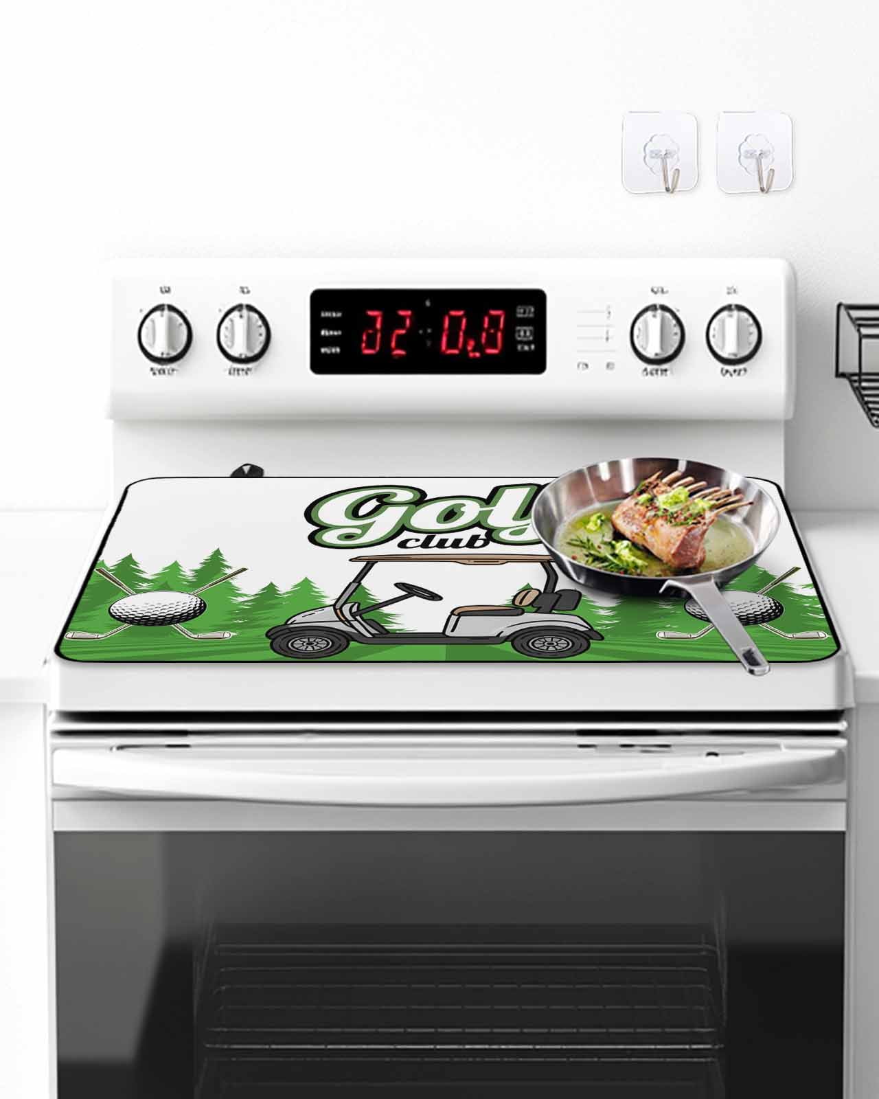 Stove Top Covers for Electric Stove, Golf Glass Stovetop Cover Protector, Green Forest Tree Balls Clubs Sports Cartoon Induction Cooktop Protector Oven Mat for Kitchen Countertop 24"x21"