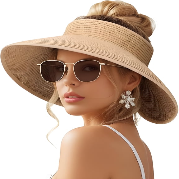 TELOLY Beach Sun Straw Hats for Women,Upf 50 Uv Sun Protection Wide Brim Summer Straw Hat Foldable Packable Roll Up Cap