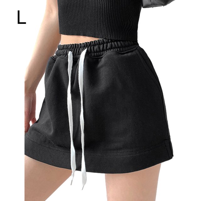 Shengyu Jupe Mini Ligne A Taille Haute Décontractée pour Femmes, Noir, L