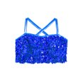 thumbnail image 5 of YiZYiF Kids Girls Shiny Sequin Camisole Crop Top with Skirt 2-Piece Modern Jazz Latin Dance Outfits Blue 10, 5 of 7