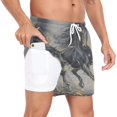 thumbnail image 2 of joogoo Men's Cool Horse Running Swim Trunks with Liner Pocket Beach Shorts X-Large, 2 of 9