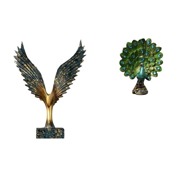 Estatua de la casa,Estatua de ala hecha a mano,artesanía de resina para cafetería,Figura de escritorio,Estante de estatua de pavo real para escritorio,decoración del hogar,Figura decorativa