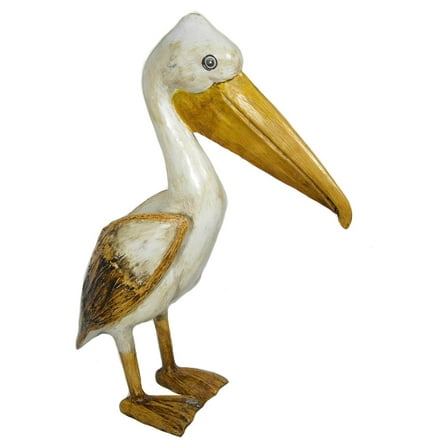 Hand Carved Nautical Wood Pelican Statue Carving Sculpture Art