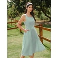thumbnail image 6 of Vintage Elegant Women's Ditsy Floral Sleeveless Square Neck A-Line Midi Dress with Pockets and Button Detail, 6 of 10