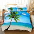 Beach Duvet Cover Set Polyester Tropical Island with The Palm Tree and