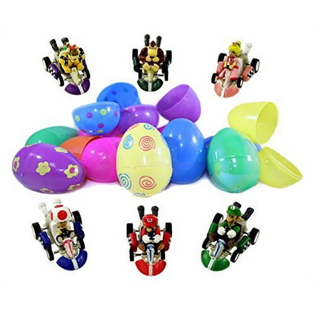 6 Super Mario Kart Pull Back Cars PVC Toy Topper Filled 3 Inch Jumbo Easter Eggs