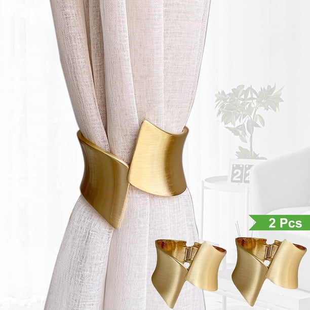 Set de Broches para Cortinas 2 Piezas Aleación Dorada con Cierre de Resorte | Sujetadores Decorativos de Metal para Cortinas | Soporte de Ventana de Lujo con Acabado Cepillado en Escalera