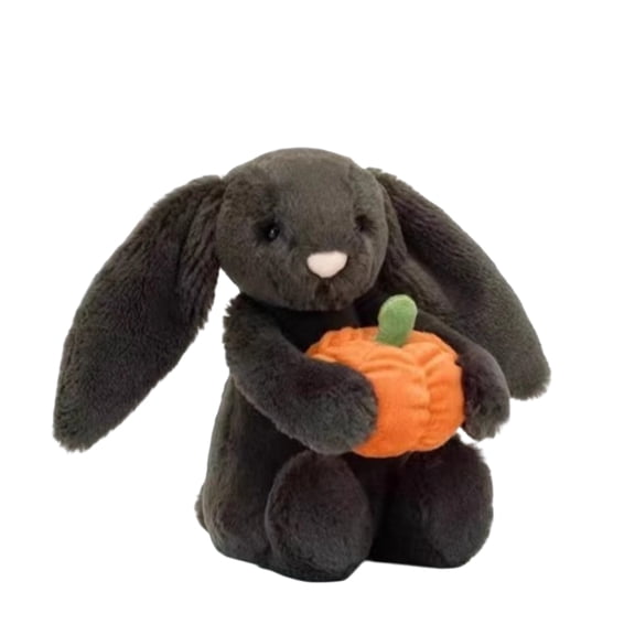 HOXZODT Halloween Pumpkin Bunny Plush 9.84 Inches, Black Rabbit Stuffed Animal Holding Pumpkin, 9.84 Inch Soft Plush Toy for Family Fun