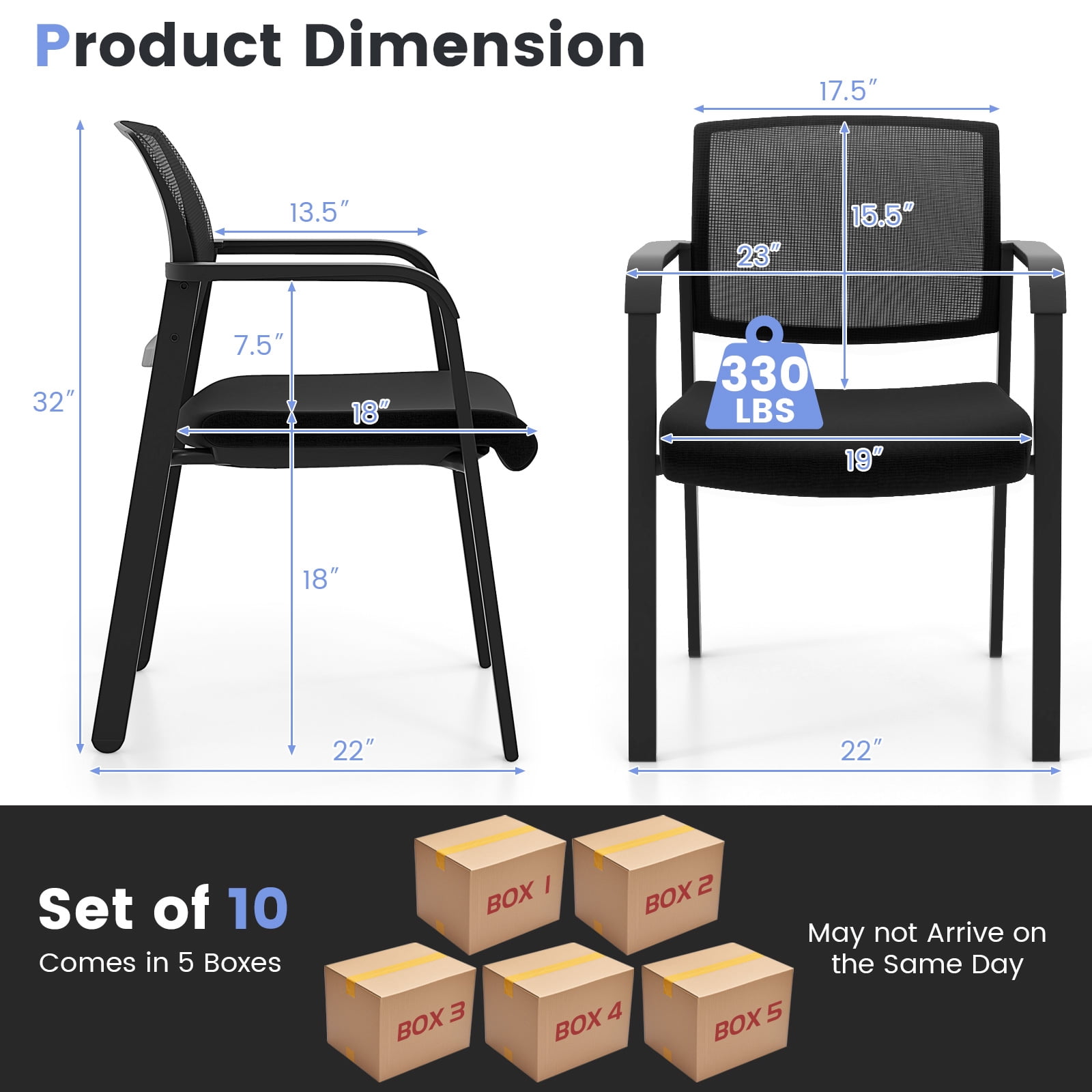 Gymax 10-Pack Office Conference Chair Set Mesh Guest Reception Stack Chairs w/ Caster Wheels