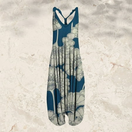 MITCOWBOY Body Suit  Womens Vintage Prints Straps V Neck Rompers Playsuit Jumpsuit  Long Sleeve Bodysuit  Overalls Women  Blue 4Xl (clearance)