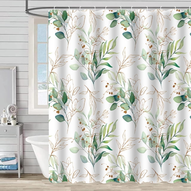 Cortina de baño, cortina de ducha de plantas verdes, impermeable y a prueba de moho, impresión digital 3D, partición de cortina de baño de bosque, no requiere perforación, xh412, 120*180
